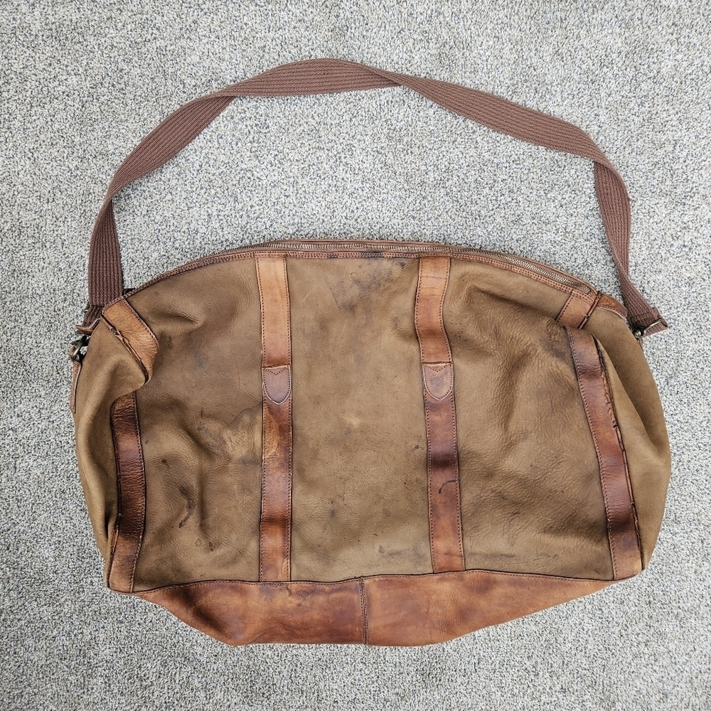 Vintage J CREW Oarsman Rugged Leather Weekender Bag Large Travel Duffle Worn - Picture 16 of 16